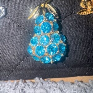 Gold-Tone Blue Crystal Pear Brooch - Women's Jewelry